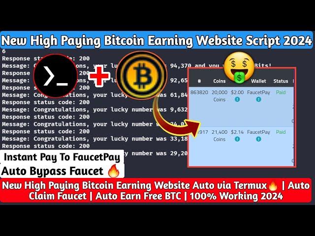 New High Paying Bitcoin Earning Web Script Auto Via Termux| Auto Claim Faucet | Earn Free BTC 2024