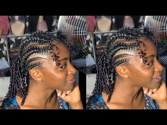 I did a stitch braid on a 4c natural hair. Curling tips .