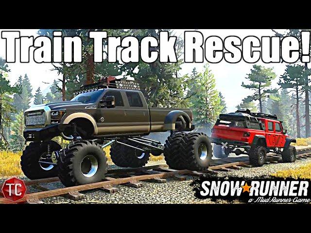 SnowRunner: MONSTER F350 POWERSTROKE Rescues STRANDED Jeep Gladiator!!