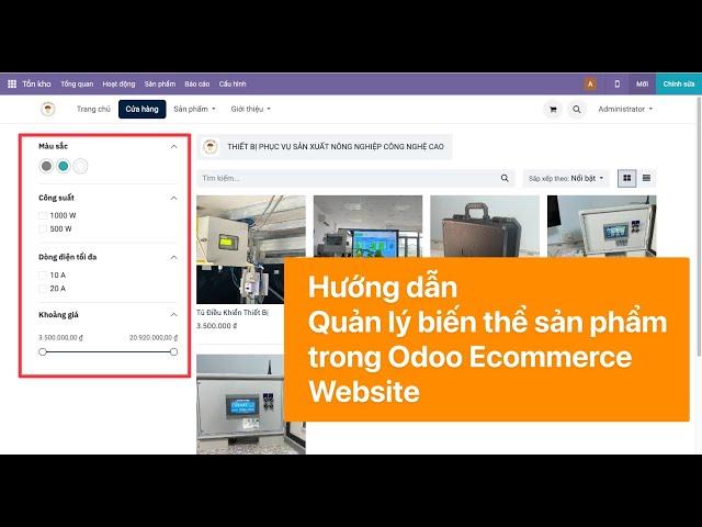 Quản lý biến thể sản phẩm trong Odoo ecommerce website