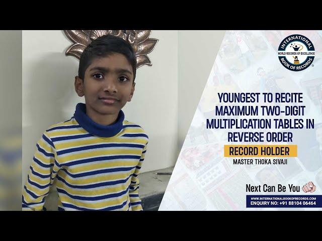 YOUNGEST TO RECITE MAXIMUM TWO DIGIT MULTIPLICATION TABLES IN REVERSE ORDER