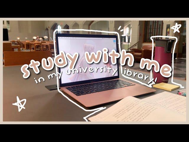 study with me in the library! | 2 hrs, lofi music and real sound, 50/10 pomodoro