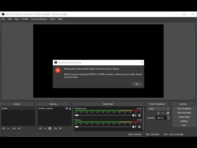 OBS : Fail!__Failed to Start Streaming.