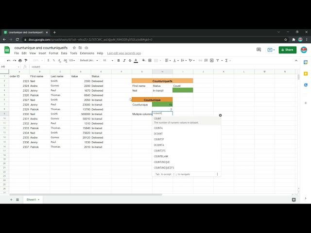 countunique and countuniqueifs in google sheets | logic greeky