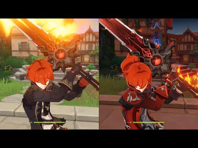 Diluc NEW Skin vs Classic Outfit (Side by side) - Genshin Impact