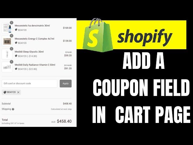 HOW TO ADD A COUPON FIELD IN SHOPIFY CART PAGE 2024