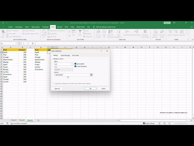 How to Sum Values Based on Selection of Drop Down List in Excel
