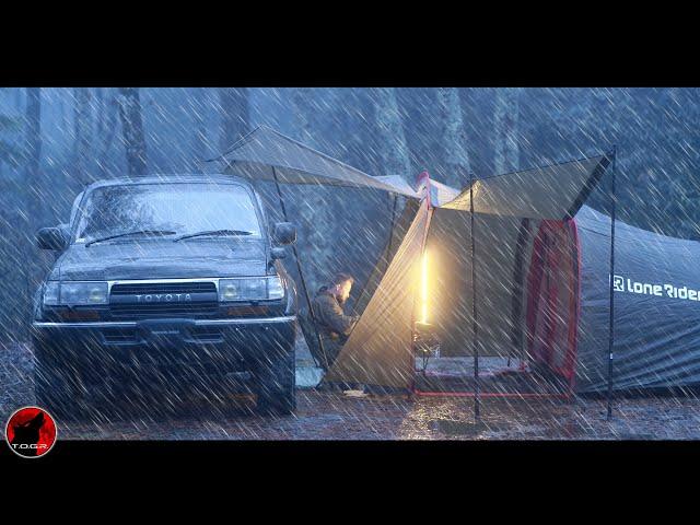 Thunderstorm Camping in a HUGE Motorcycle Tent - Lone Rider Overnight Adventure