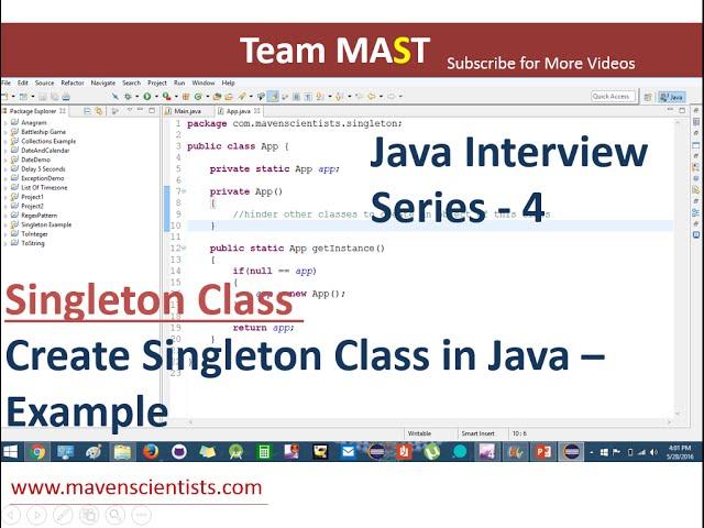 Java Interview Series - 4 | Java Singleton class Example | Team MAST