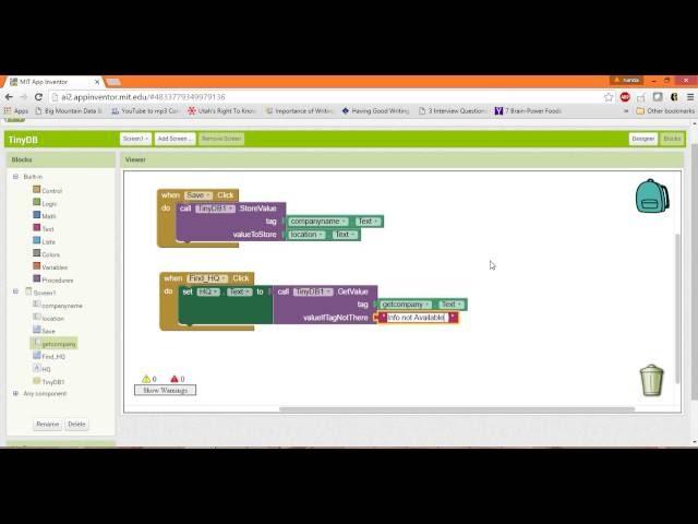 TinyDB in MIT App Inventor 2