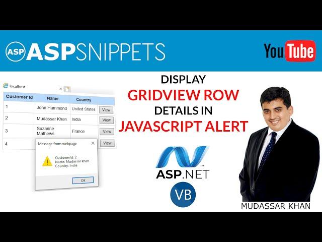 Display GridView Row details in JavaScript Alert Message Box using VB.Net in ASP.Net