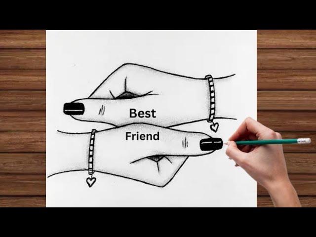 BFF Drawing easy step by step || Best friends Drawing hand - pencil sketch || Drawing tutorial easy