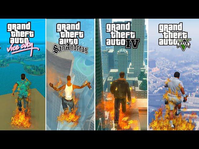 Jumping From Highest Points on Fire in GTA Games 2001–2024