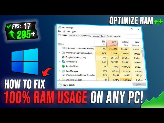 FIX 100% RAM USAGE on WINDOWS - Optimize RAM with BEST SETTINGS