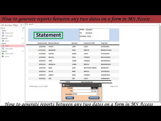 How to generate reports between any two dates on a from in Microsoft Access Using of Macros Only