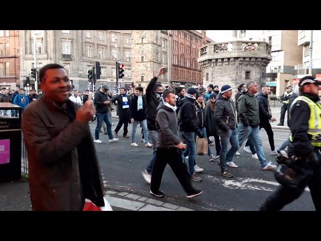 Lazio fans passing Vald'oro at Glasgow Cross enroute to Celtic park.