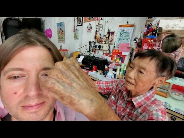 HAIRCUT by 84 Yr Old FEMALE BARBER "Kang"  Melaka, Malaysia ASMR