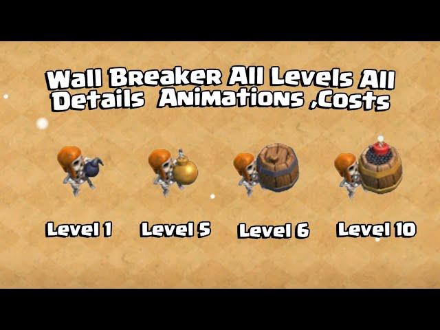 Level 1 to Level MAX of Wall Breaker | All Animations | Costs | Times | Clash Of Clans