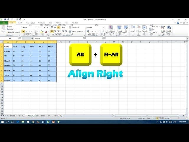 Keyboard Shortcut for Text Alignment - Microsoft Excel