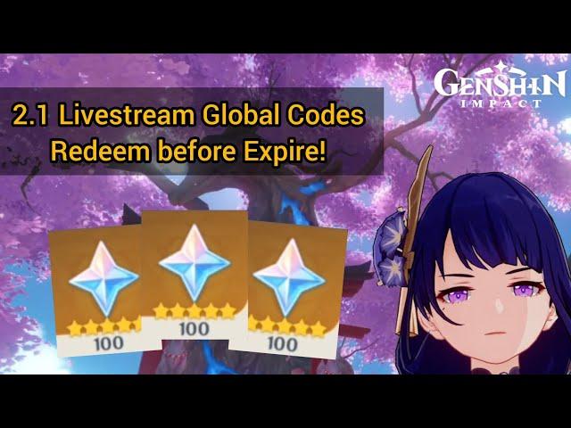 Patch 2.1 Livestream Global Codes! Redeem Now! | Genshin Impact