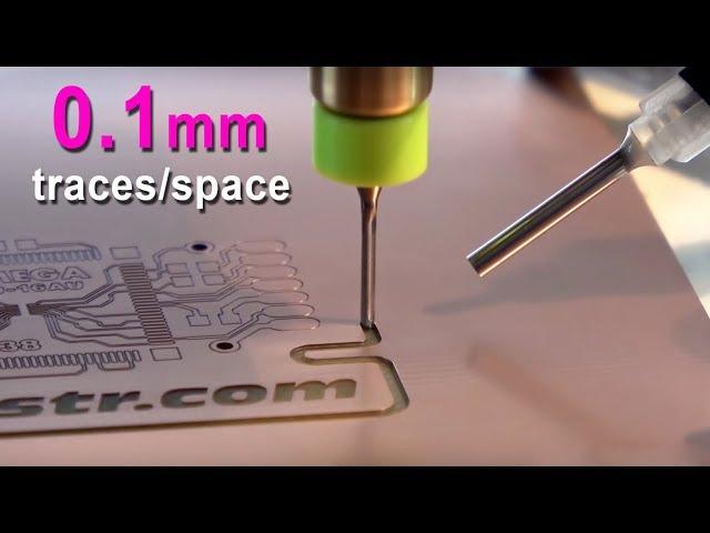 Double layer PCB prototyping 0.1 mm traces/spaces