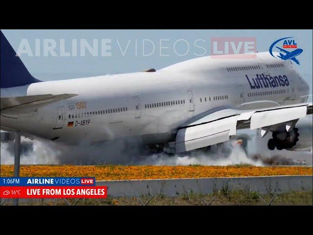 Lufthansa Boeing 747-8i's Dramatic Touch and Go at LAX | Airline Videos Live Capture