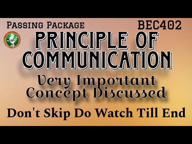 Principle Of Communication Important Concepts discussed 4th Sem ECE 2022 Scheme VTU BEC402