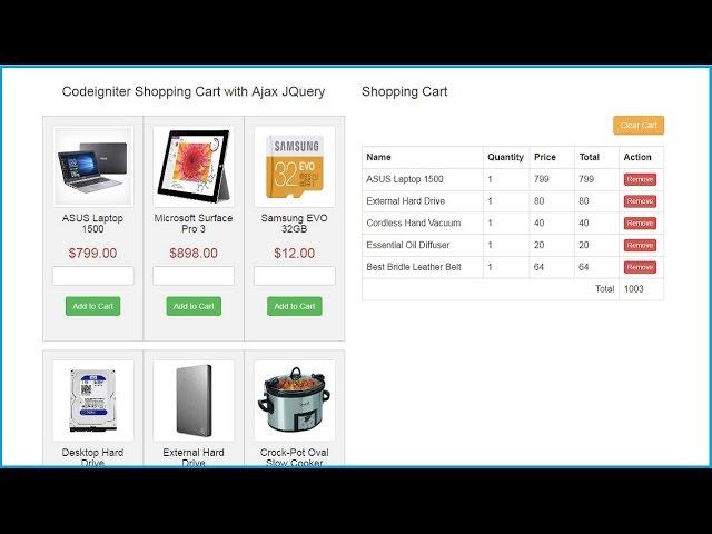 Codeigniter Shopping Cart with Ajax JQuery