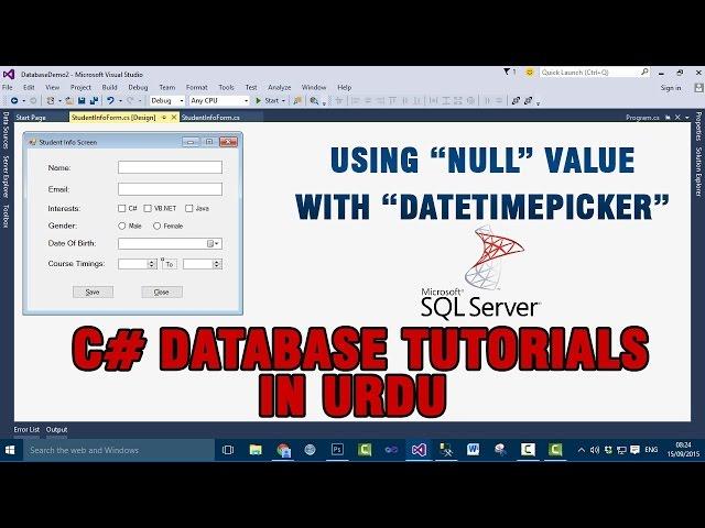 P(6) C# Database Tutorial In Urdu - Using null values with DateTimePicker Control