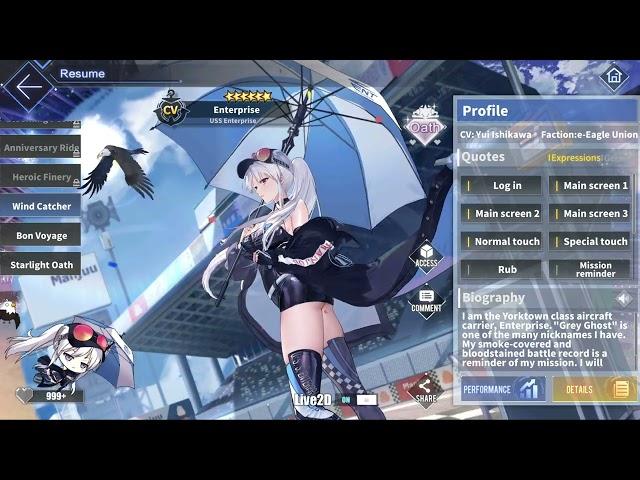 Azur Lane: USS Enterprise L2D Skin Talk & Move (Wind Catcher)