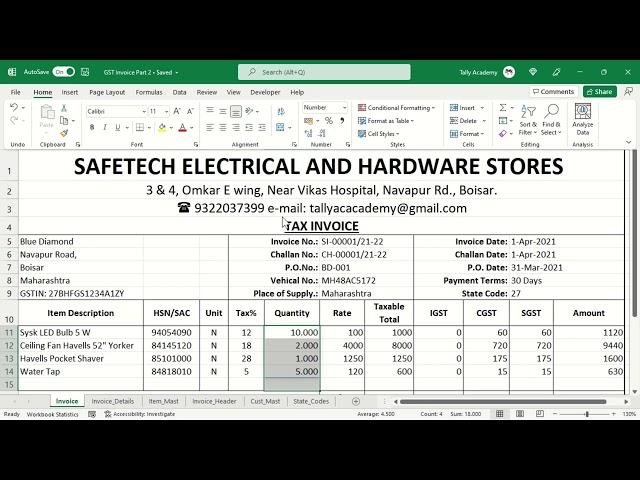 GST Invoice in Microsoft Excel Part: 7