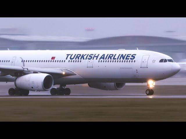 4K SNOWSTORM and DEICING TURKISH AIRLINES A330 - Planespotting at STR