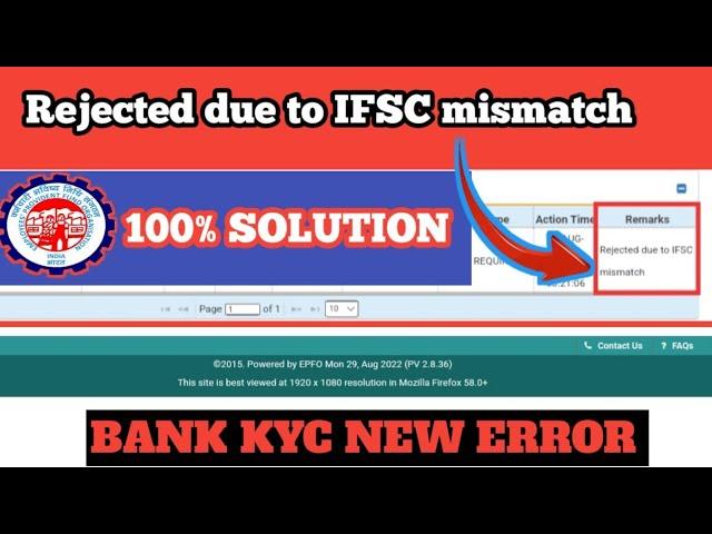 ifsc mismatch in epfo bank kyc 2022