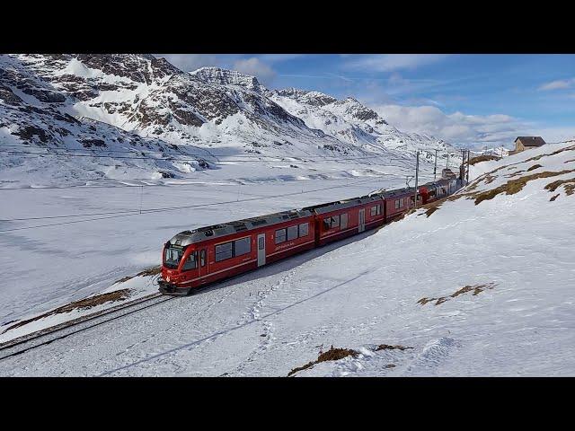 RhB - Bernina-Express PE 951 in Ospizio Bernina, Winter 2022