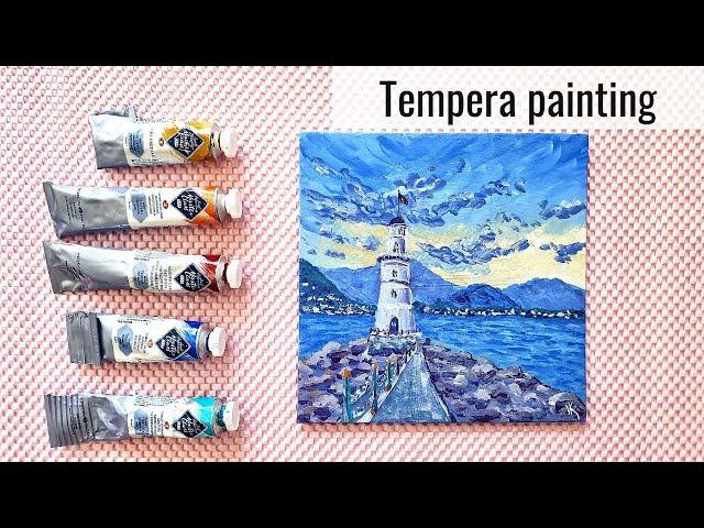 Tempera painting for beginners / Lighthouse landscape / Tempera speedpaint