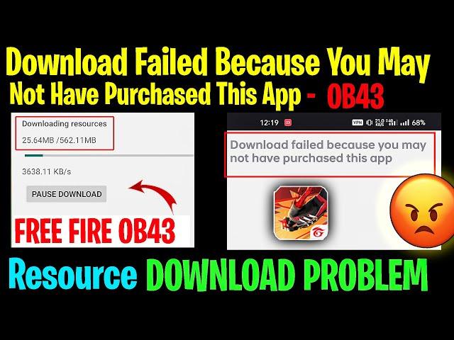 Download fail because you may not have purchase app in Free fire OB43 | FF OB43 resource OBB problem