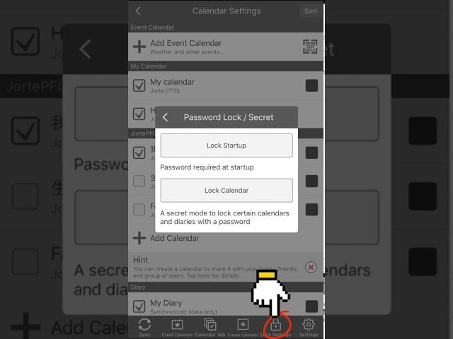 How can I lock the calendar on startup_iOS(Jorte)
