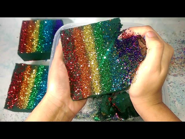 Rainbow colored wet floral foam crushing