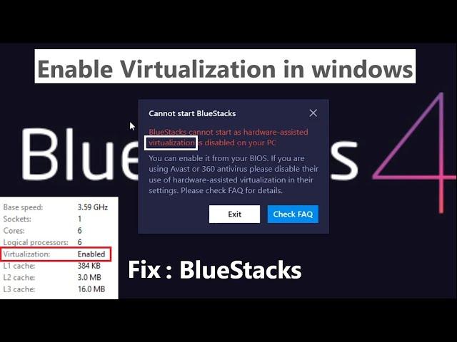 How to Enable hardware Virtualization Technology to Fix Bluestacks 4 Installation Error in hindi