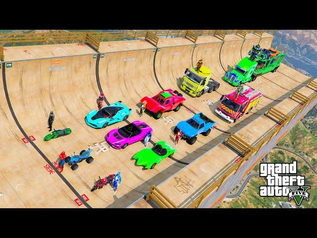 GTA V crazy funny jump challenge by cars, trucks [GTAV MODS] لعبة جراند القفز من منحدر المضحك