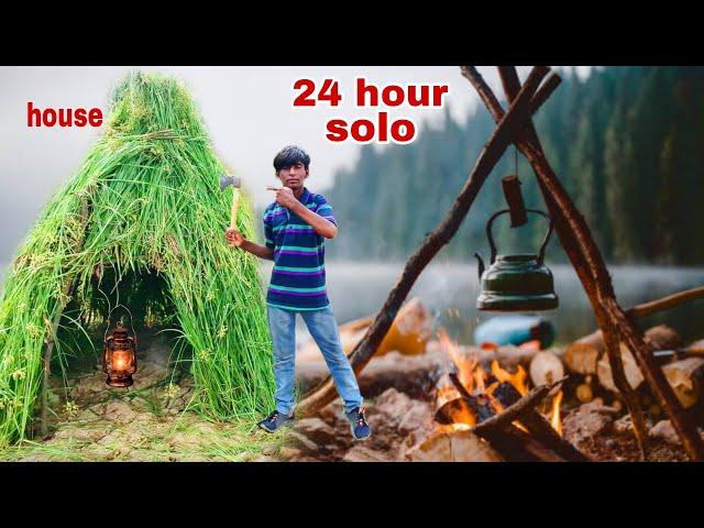 24 hours survival camping in forest | building A survival shelter in forest | camping videos