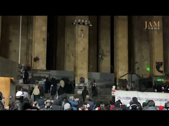 Participants of the rally are doused with water. Tbilisi, Geoegia /JAMnews English