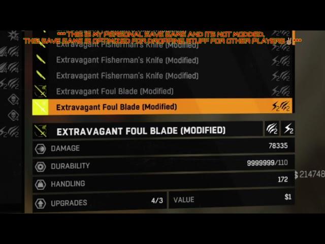 Dying Light 1 - Free Save Game (300+ Modded Weapons/Guns & A Lot Off 2.1Bil Stacks Of Everything)