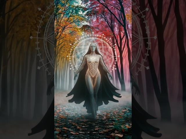 Female Diety Walking Through The Enchanted Forest