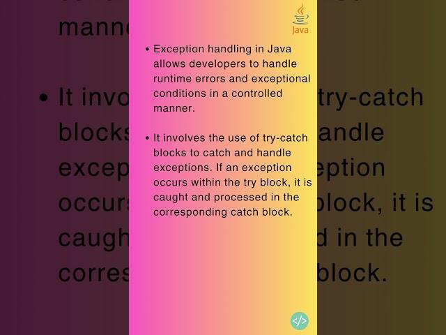 Explain the concept of exception handling in Java. | #shorts#javabasics  #javaconcepts  #java