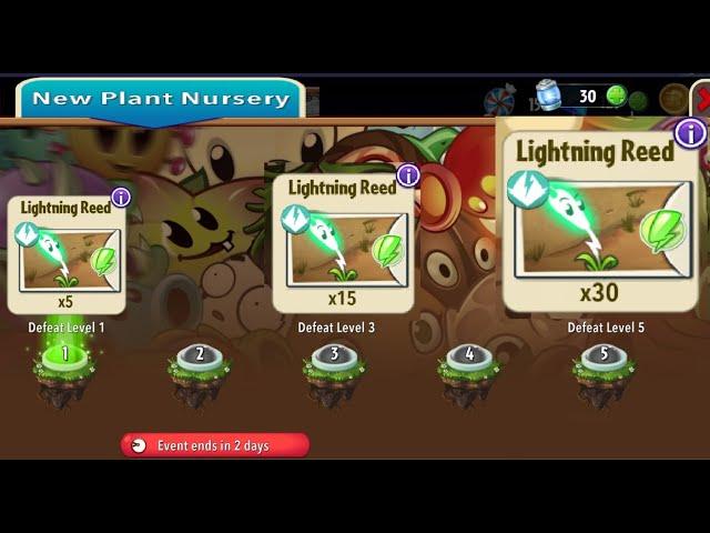 PLANTS VS ZOMBIES 2  - LIGHTNING REED - NEW PLANT NURSERY - gameplay - 2024