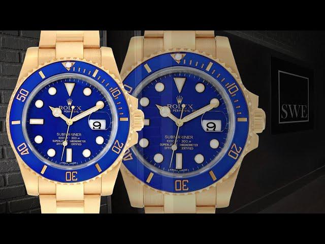 Rolex Submariner Yellow Gold Blue Dial Ceramic Bezel Mens Watch 116618 | SwissWatchExpo [Wrist Roll]