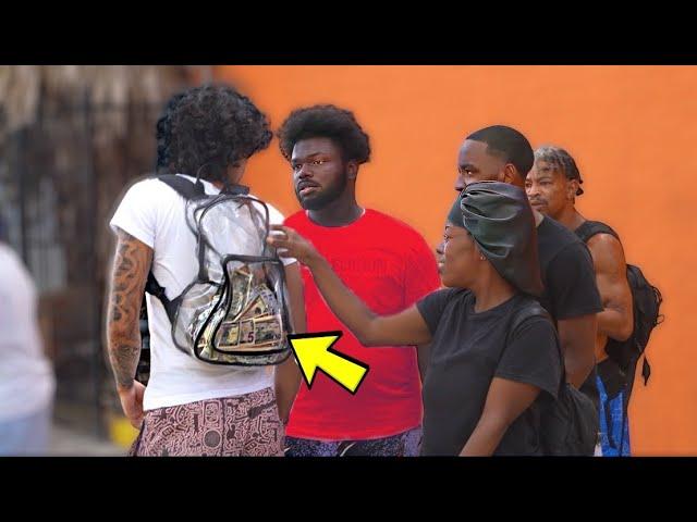 Carrying $10,000 In a Clear Backpack In The Hood Prank!!!