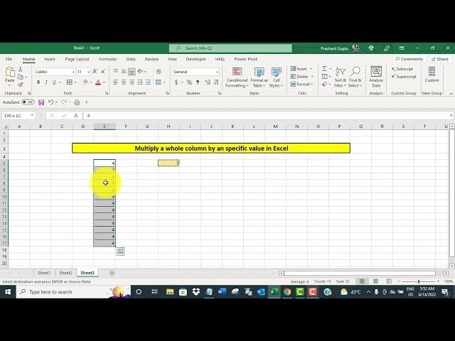 Multiply whole column by an specific value in Excel