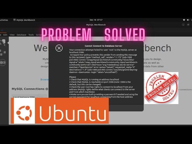 your connection attempt failed for user 'root' to the MySQL server at localhost:3306: solved Ubuntu